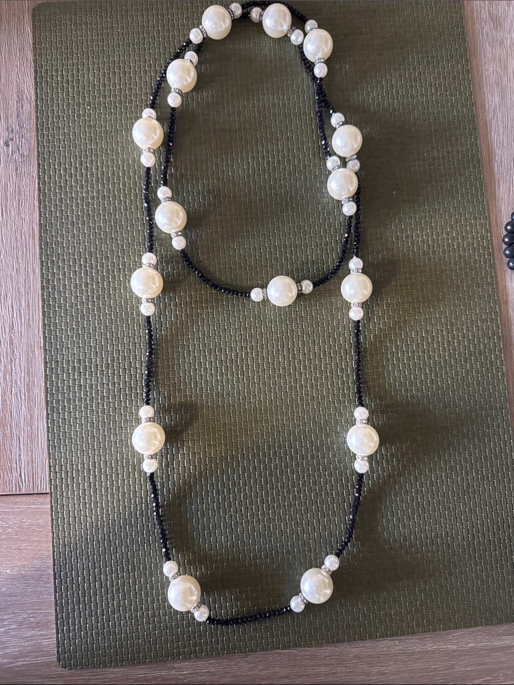 Classic Pearl and Black Bead Long Necklace - Women Jewelry